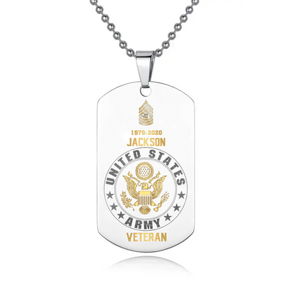 Personalized US Army Veteran Rank Camo Custom Name & Time Necklace Printed