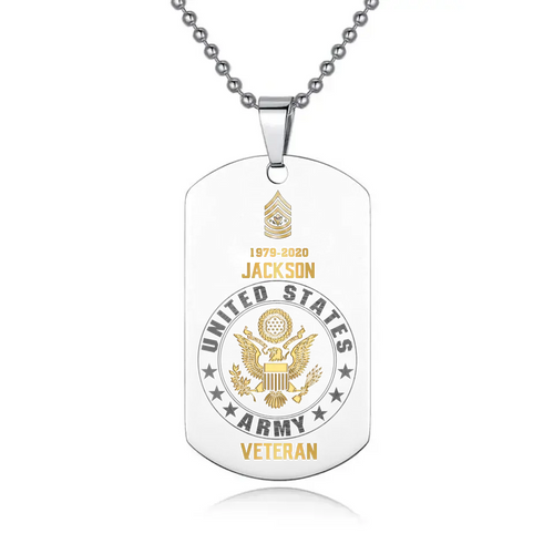Personalized US Army Veteran Rank Camo Custom Name & Time Necklace Printed