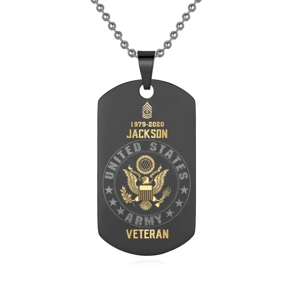 Personalized US Army Veteran Rank Camo Custom Name & Time Necklace Printed