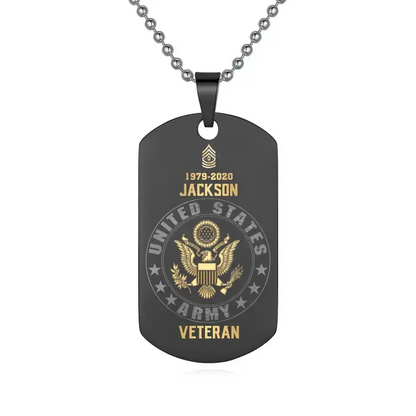 Personalized US Army Veteran Rank Camo Custom Name & Time Necklace Printed