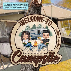 Welcome To Our Campsite - Personalized Custom Door Sign - Gift For Camping Lover, Camper, Couple