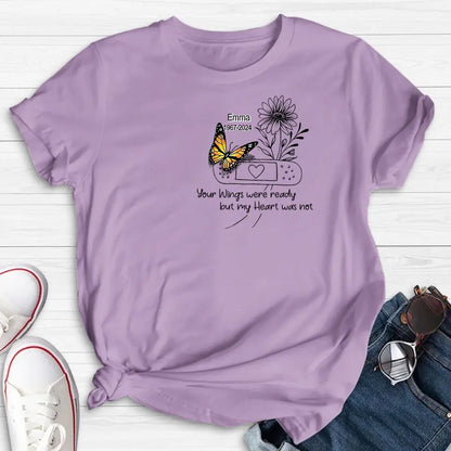 Custom Personalized Memorial Unisex T-shirt - Memorial Gift Idea - Your Wings Were Ready But My Heart Was Not