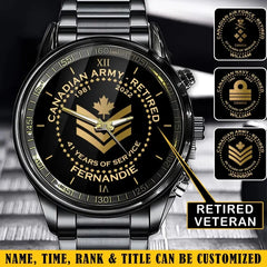 Personalized Canadian Army Retired Rank Camo Custom Name & Served Time Watch Printed