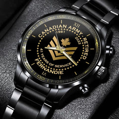 Personalized Canadian Army Retired Rank Camo Custom Name & Served Time Watch Printed