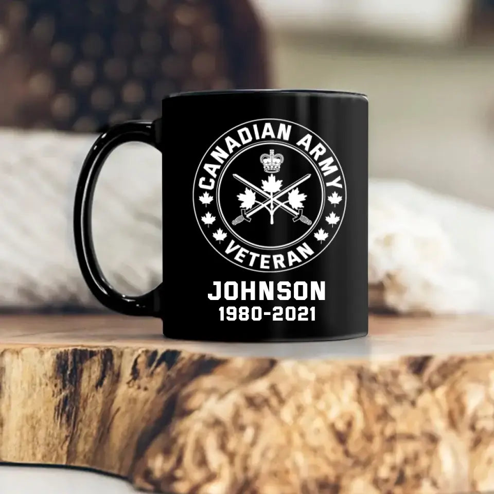 Personalized Canadian Veteran Black Mug Printed