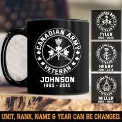 Personalized Canadian Veteran Black Mug Printed