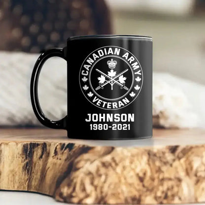 Personalized Canadian Veteran Black Mug Printed