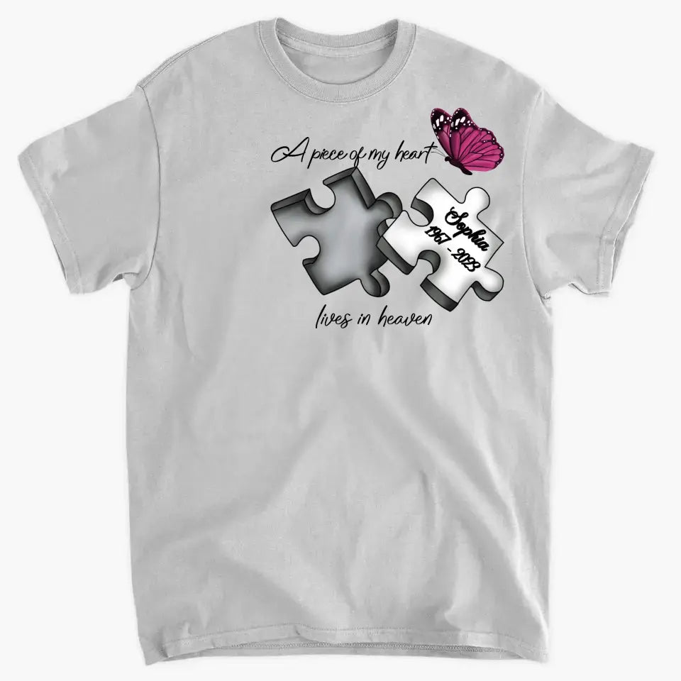 Custom Personalized Memorial Butterfly Shirt/ Hoodie - Memorial Gift Idea - A Piece Of My Heart Lives In Heaven