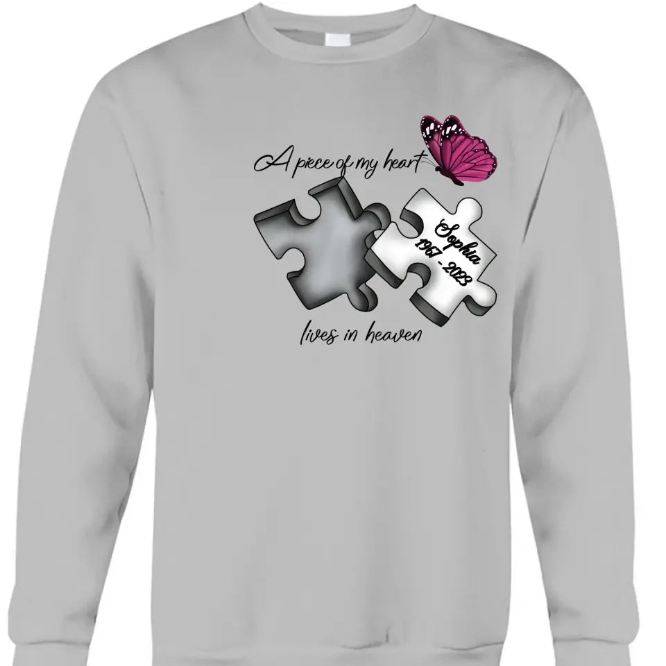 Custom Personalized Memorial Butterfly Shirt/ Hoodie - Memorial Gift Idea - A Piece Of My Heart Lives In Heaven