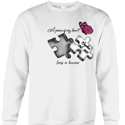 Custom Personalized Memorial Butterfly Shirt/ Hoodie - Memorial Gift Idea - A Piece Of My Heart Lives In Heaven