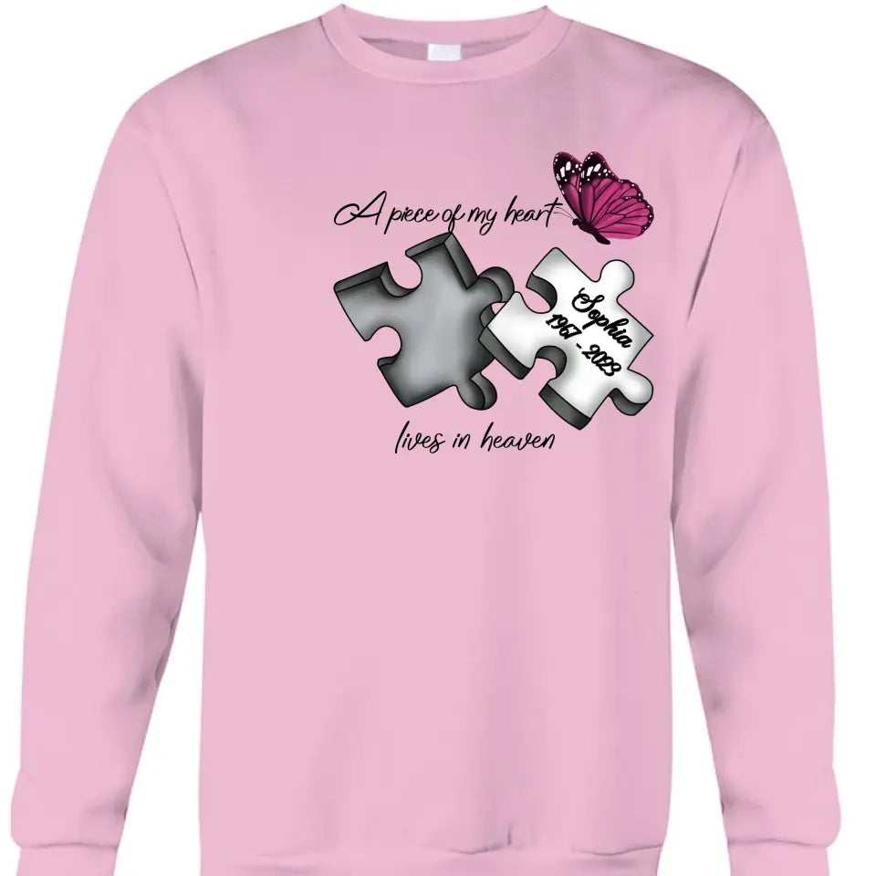 Custom Personalized Memorial Butterfly Shirt/ Hoodie - Memorial Gift Idea - A Piece Of My Heart Lives In Heaven