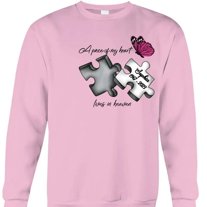 Custom Personalized Memorial Butterfly Shirt/ Hoodie - Memorial Gift Idea - A Piece Of My Heart Lives In Heaven