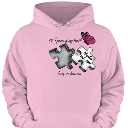 Custom Personalized Memorial Butterfly Shirt/ Hoodie - Memorial Gift Idea - A Piece Of My Heart Lives In Heaven