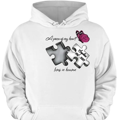 Custom Personalized Memorial Butterfly Shirt/ Hoodie - Memorial Gift Idea - A Piece Of My Heart Lives In Heaven
