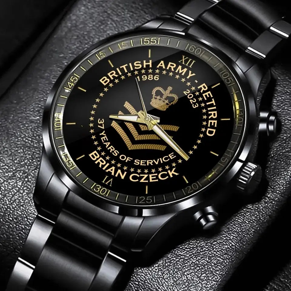 Personalized British Army Retired Custom Served Time & Name Watch Printed