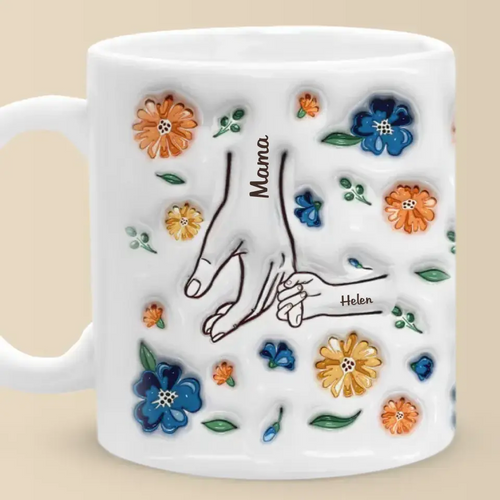 Hold My Hand, Hold My Heart - Family Personalized Custom 3D Inflated Effect Printed Mug - Mother's Day, Gift For Mom, Grandma