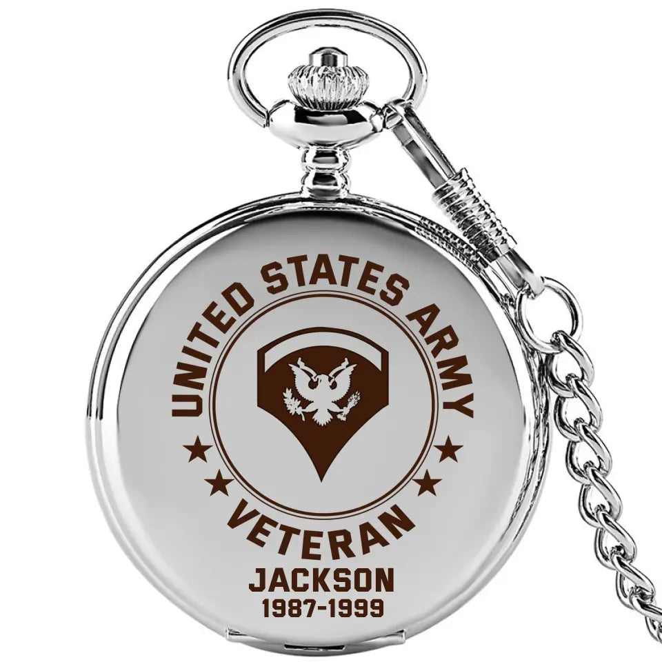 Personalized Veteran Pocket Watch - A Tribute to US Military Service