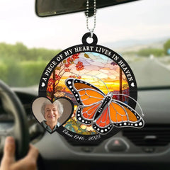 Custom Personalized Memorial Photo Suncatcher Ornament - Memorial Gift Idea for Mother's Day/Father's Day - A Piece Of My Heart Lives In Heaven