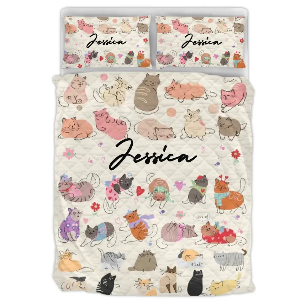 Custom Cat Quilt Bed Sets - Gift Idea For Cat Lovers/Owners