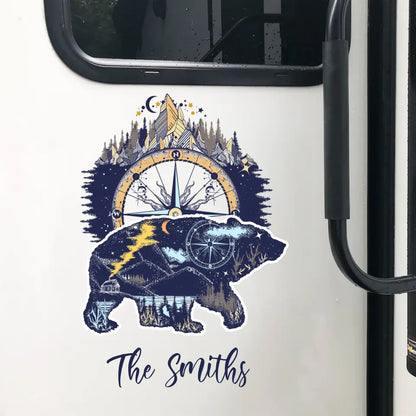 Bear And Mountains - Personalized Decal, Camping Gift For Camping Lovers