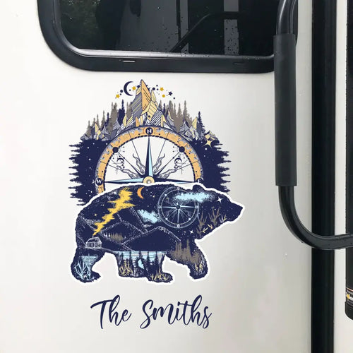 Bear And Mountains - Personalized Decal, Camping Gift For Camping Lovers
