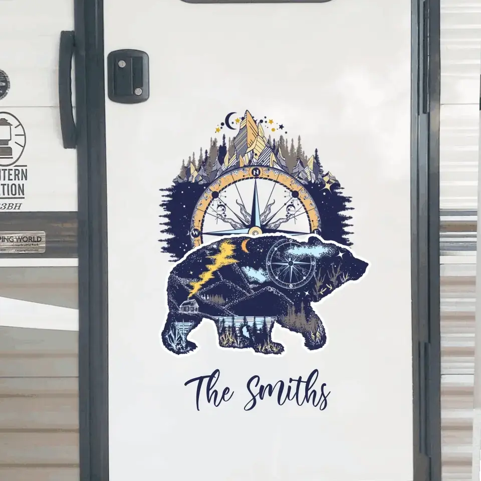 Bear And Mountains - Personalized Decal, Camping Gift For Camping Lovers