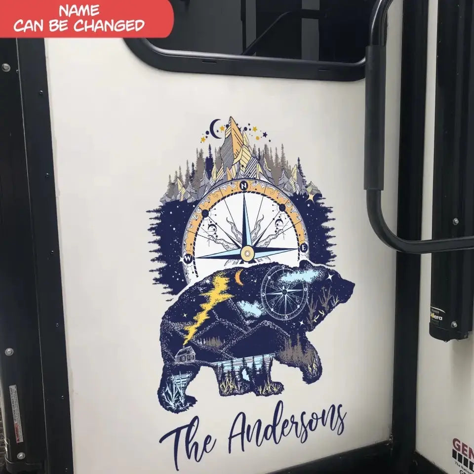 Bear And Mountains - Personalized Decal, Camping Gift For Camping Lovers