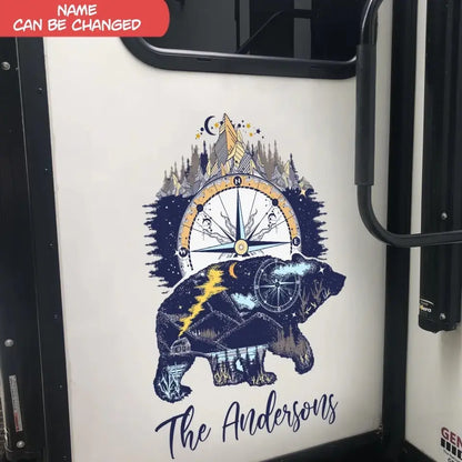 Bear And Mountains - Personalized Decal, Camping Gift For Camping Lovers