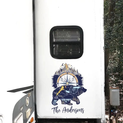 Bear And Mountains - Personalized Decal, Camping Gift For Camping Lovers