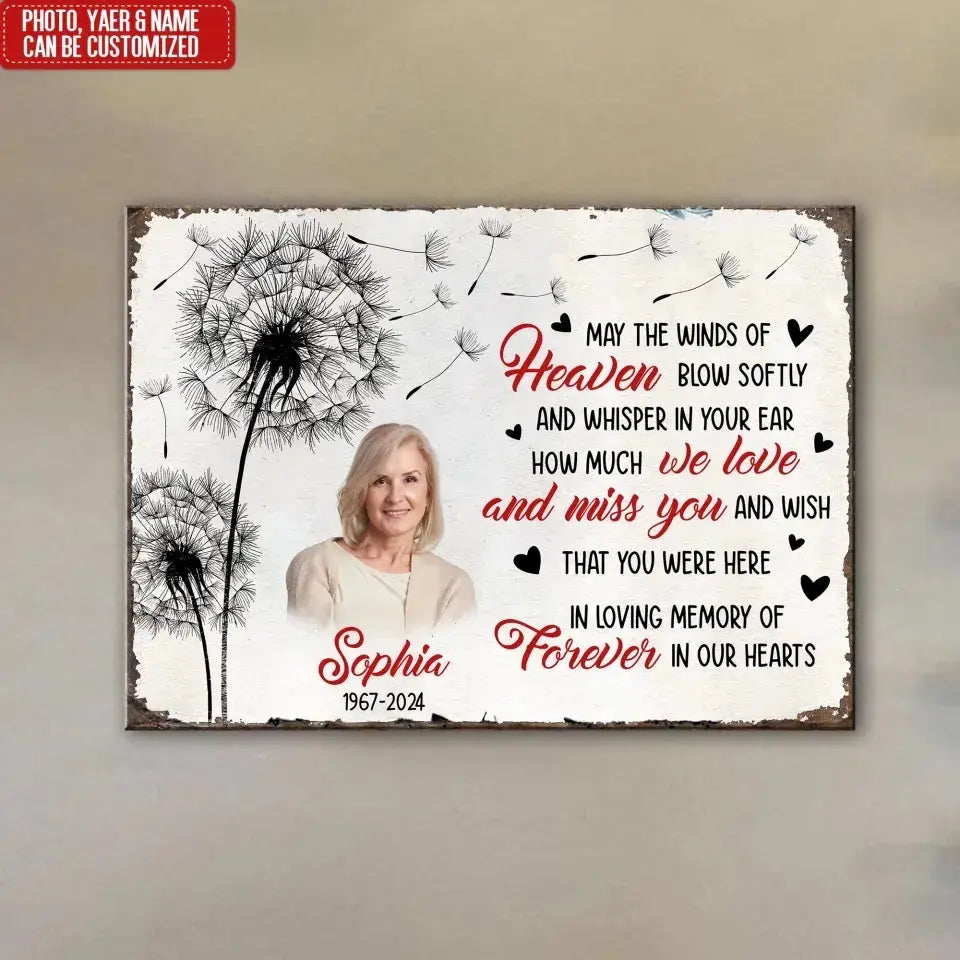 May The Winds Of Heaven Blow Softly - Personalized Metal Sign, Memorial Gift For Loss Of Loved One