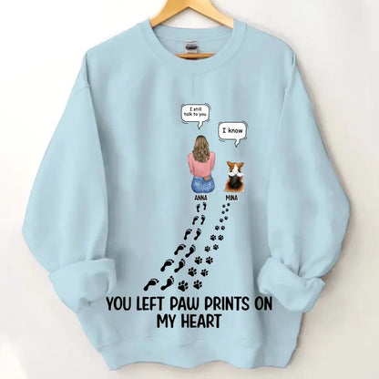Custom Personalized Memorial Paw Prints T-shirt/ Long Sleeve/ Sweatshirt/ Hoodie - Upto 4 Pets - Gift Idea For Dog/Cat/Rabbit Lover - Mother's Day/Father's Day Gift - You Left Paw Prints On My Heart