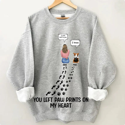Custom Personalized Memorial Paw Prints T-shirt/ Long Sleeve/ Sweatshirt/ Hoodie - Upto 4 Pets - Gift Idea For Dog/Cat/Rabbit Lover - Mother's Day/Father's Day Gift - You Left Paw Prints On My Heart