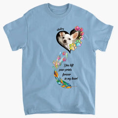 Custom Personalized Memorial Paw Prints Shirt/ Hoodie - Upload Photo - Memorial Gift Idea For Pet Lover - You Left Paw Prints Forever In My Heart