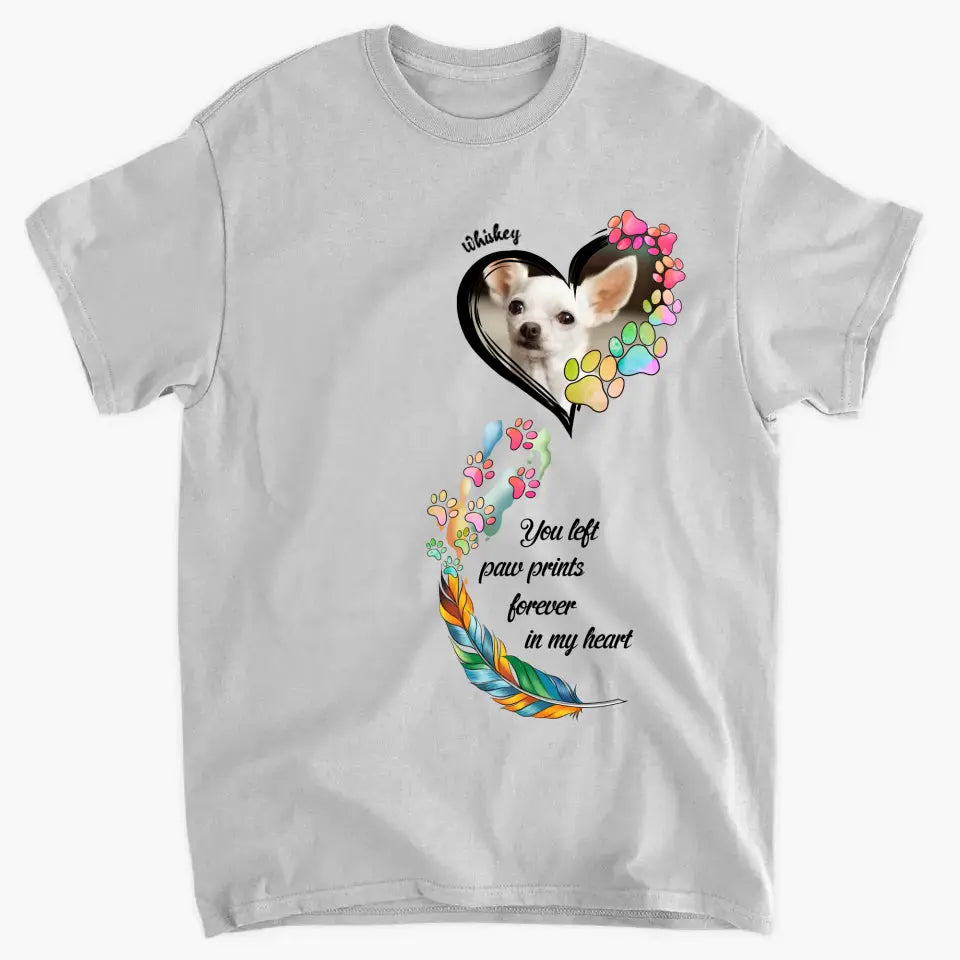Custom Personalized Memorial Paw Prints Shirt/ Hoodie - Upload Photo - Memorial Gift Idea For Pet Lover - You Left Paw Prints Forever In My Heart