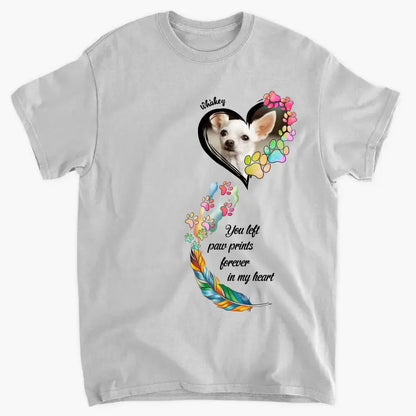 Custom Personalized Memorial Paw Prints Shirt/ Hoodie - Upload Photo - Memorial Gift Idea For Pet Lover - You Left Paw Prints Forever In My Heart