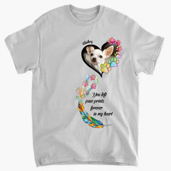 Custom Personalized Memorial Paw Prints Shirt/ Hoodie - Upload Photo - Memorial Gift Idea For Pet Lover - You Left Paw Prints Forever In My Heart