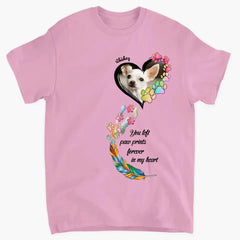 Custom Personalized Memorial Paw Prints Shirt/ Hoodie - Upload Photo - Memorial Gift Idea For Pet Lover - You Left Paw Prints Forever In My Heart