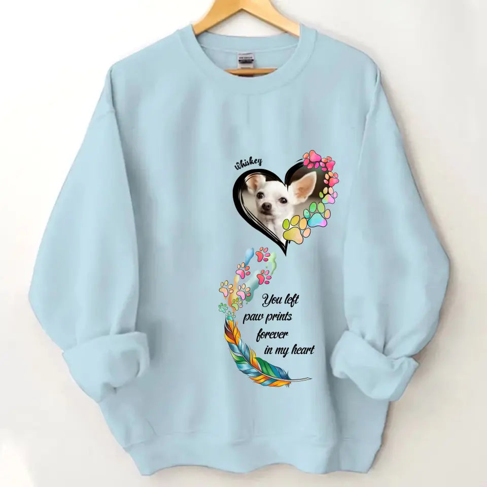 Custom Personalized Memorial Paw Prints Shirt/ Hoodie - Upload Photo - Memorial Gift Idea For Pet Lover - You Left Paw Prints Forever In My Heart
