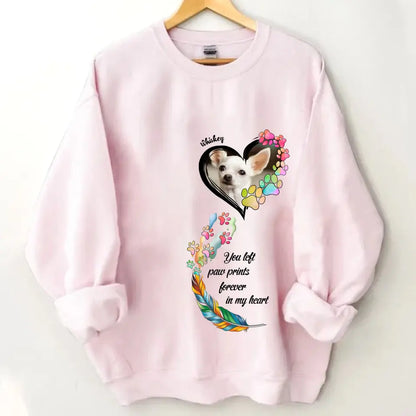 Custom Personalized Memorial Paw Prints Shirt/ Hoodie - Upload Photo - Memorial Gift Idea For Pet Lover - You Left Paw Prints Forever In My Heart