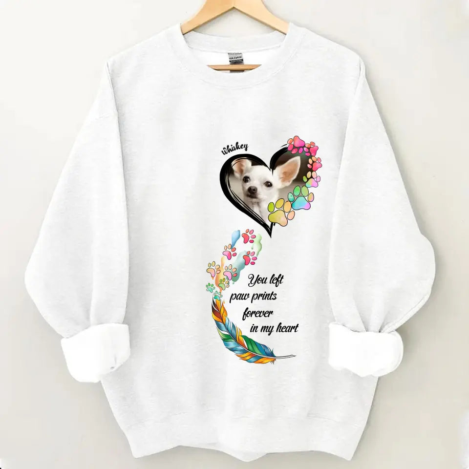 Custom Personalized Memorial Paw Prints Shirt/ Hoodie - Upload Photo - Memorial Gift Idea For Pet Lover - You Left Paw Prints Forever In My Heart
