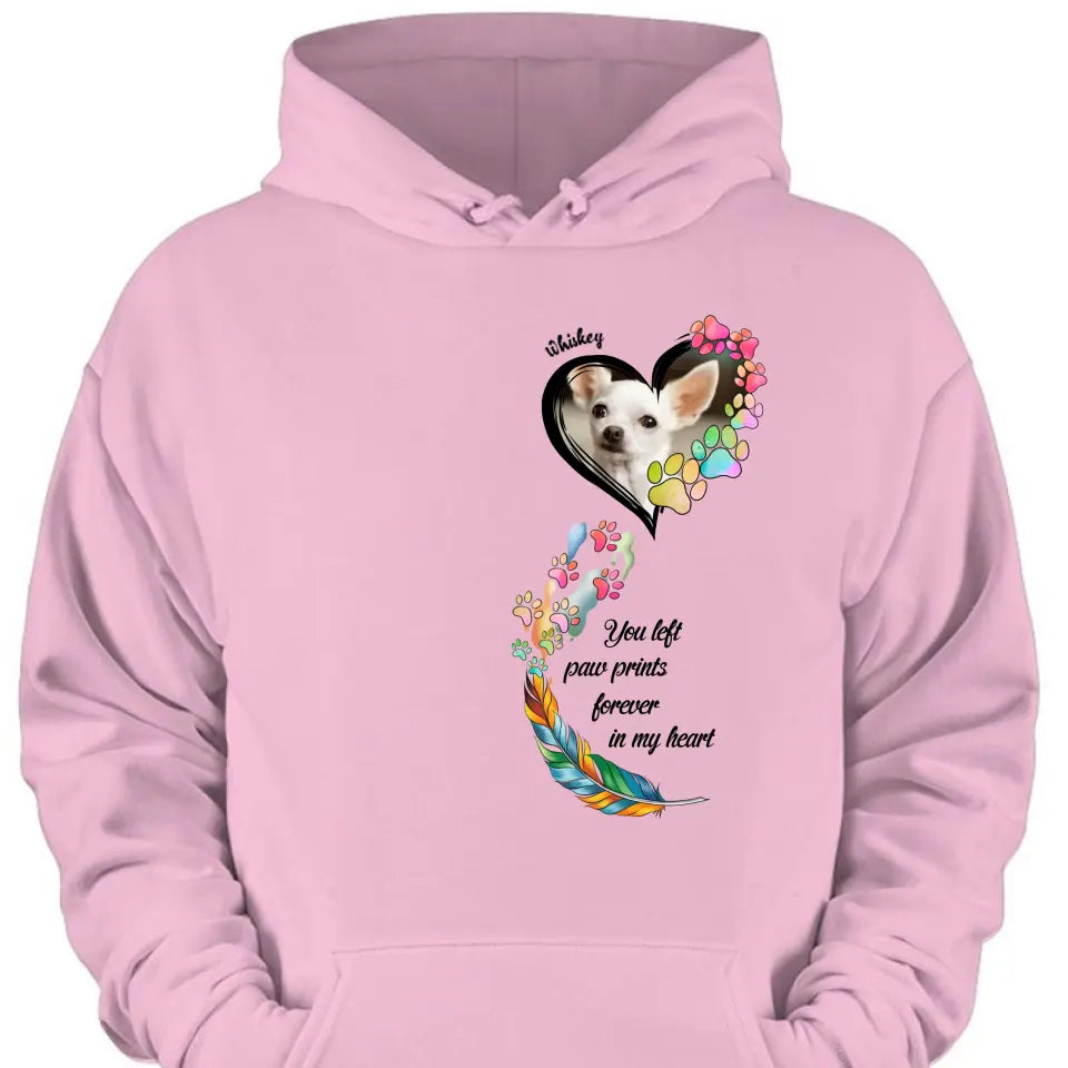 Custom Personalized Memorial Paw Prints Shirt/ Hoodie - Upload Photo - Memorial Gift Idea For Pet Lover - You Left Paw Prints Forever In My Heart