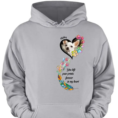 Custom Personalized Memorial Paw Prints Shirt/ Hoodie - Upload Photo - Memorial Gift Idea For Pet Lover - You Left Paw Prints Forever In My Heart