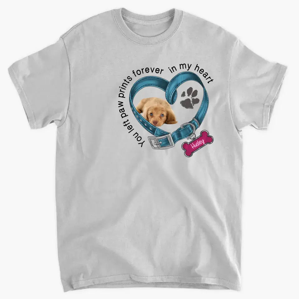 Custom Personalized Memorial Dog T-shirt/ Hoodie - Upload Photo - Gift Idea For Dog Lover/ Mother's Day/Father's Day - You Left Paw Prints Forever In My Heart