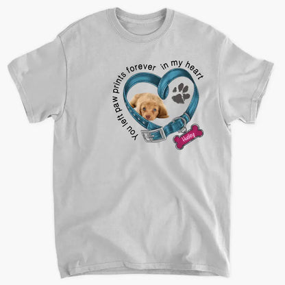 Custom Personalized Memorial Dog T-shirt/ Hoodie - Upload Photo - Gift Idea For Dog Lover/ Mother's Day/Father's Day - You Left Paw Prints Forever In My Heart