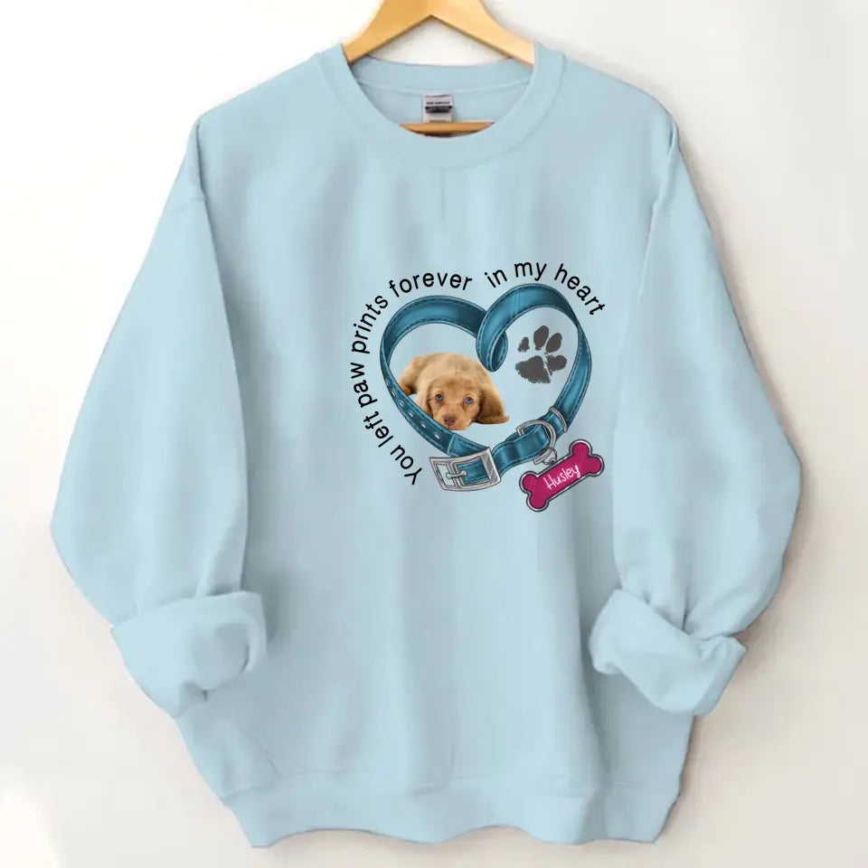 Custom Personalized Memorial Dog T-shirt/ Hoodie - Upload Photo - Gift Idea For Dog Lover/ Mother's Day/Father's Day - You Left Paw Prints Forever In My Heart