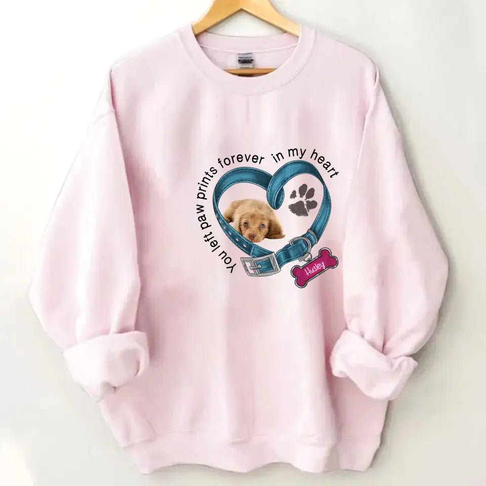 Custom Personalized Memorial Dog T-shirt/ Hoodie - Upload Photo - Gift Idea For Dog Lover/ Mother's Day/Father's Day - You Left Paw Prints Forever In My Heart