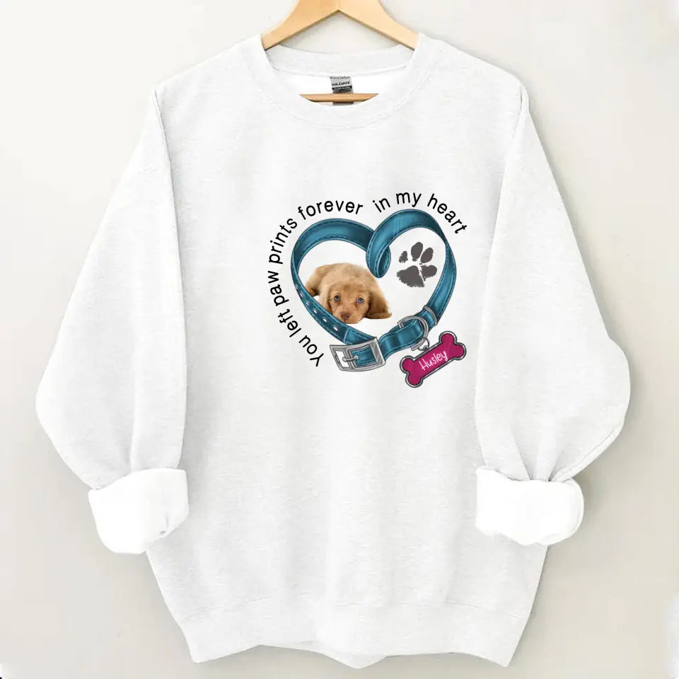 Custom Personalized Memorial Dog T-shirt/ Hoodie - Upload Photo - Gift Idea For Dog Lover/ Mother's Day/Father's Day - You Left Paw Prints Forever In My Heart