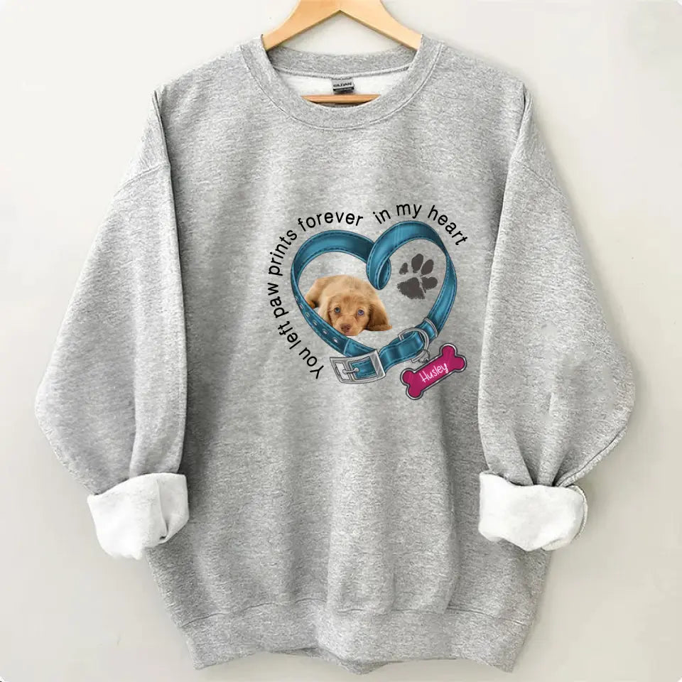 Custom Personalized Memorial Dog T-shirt/ Hoodie - Upload Photo - Gift Idea For Dog Lover/ Mother's Day/Father's Day - You Left Paw Prints Forever In My Heart