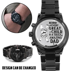 Custom Personalized Father's Day Black Chronograph Watch - Father's Day Gift Idea - Behind Every Great Child Is A Truly Amazing Dad