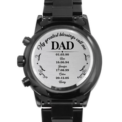 Custom Personalized Dad Black Chronograph Watch - Upto 4 Children - Father's Day Gift Idea - My Greatest Blessings Call Me Dad